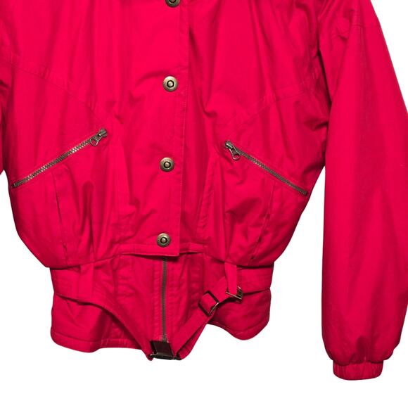 Vintage 90s Ossi Skiwear Faux Fur Collar Red Belted Snow Jacket Women’s Size 8 - Picture 4 of 10